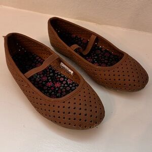 Brown Heart Perforated Ballet Flats